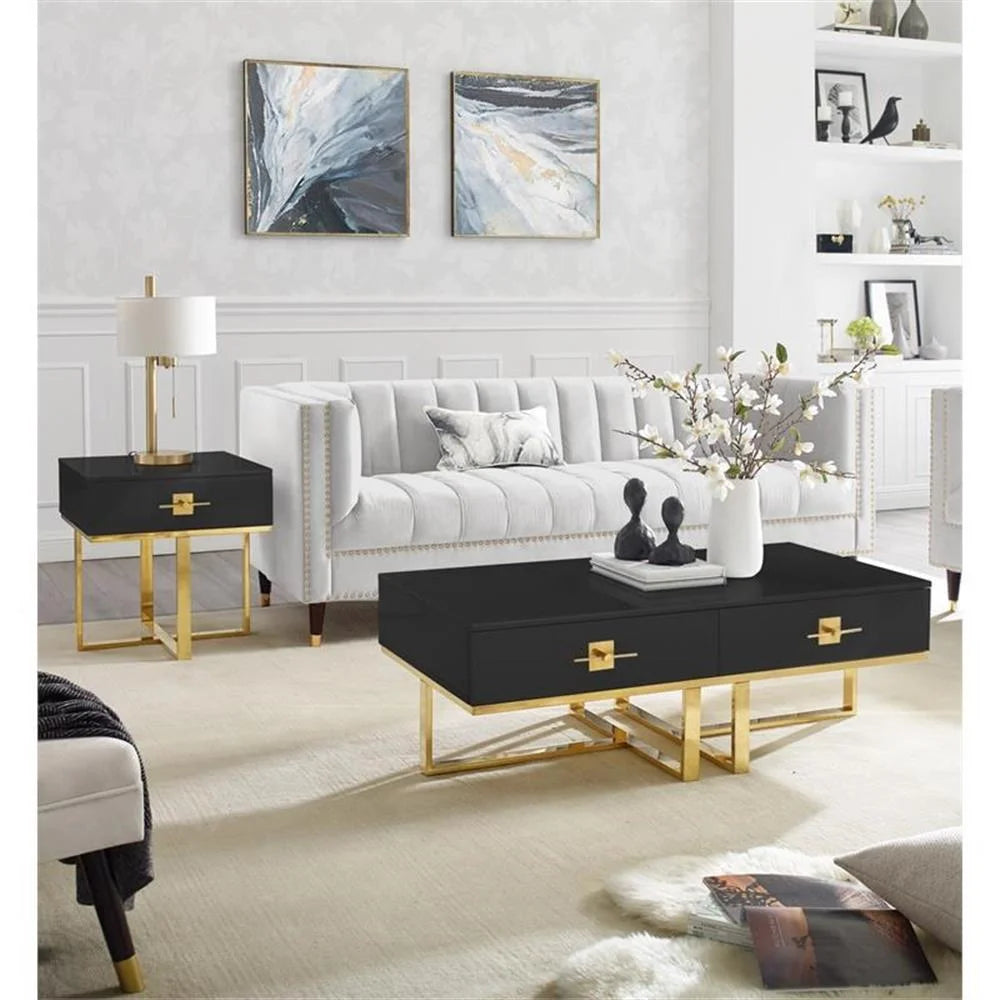 Posh Living Mano 2-Drawers Stainless Steel Base Coffee Table - Light Gray/Chrome
