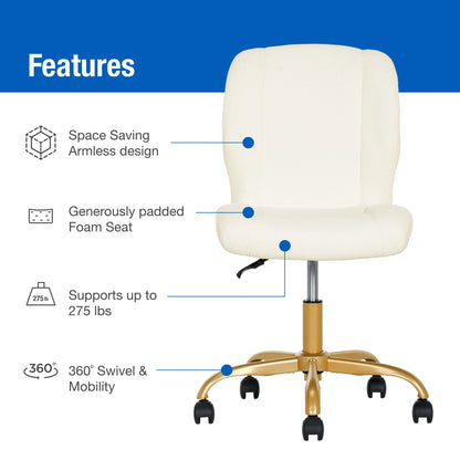 Mainstays Boucl Armless Office Chair for Adults and Teens, Cream