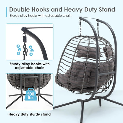 Brafab 2 Person Swing Egg Chair with Sturdy Stand and Fluffy Cushion, Large Double Hand-Woven Wicker Rattan Hanging Egg Chairs, Porch Swing Loveseat 500LBS Capacity for Indoor Outdoor, Light Grey