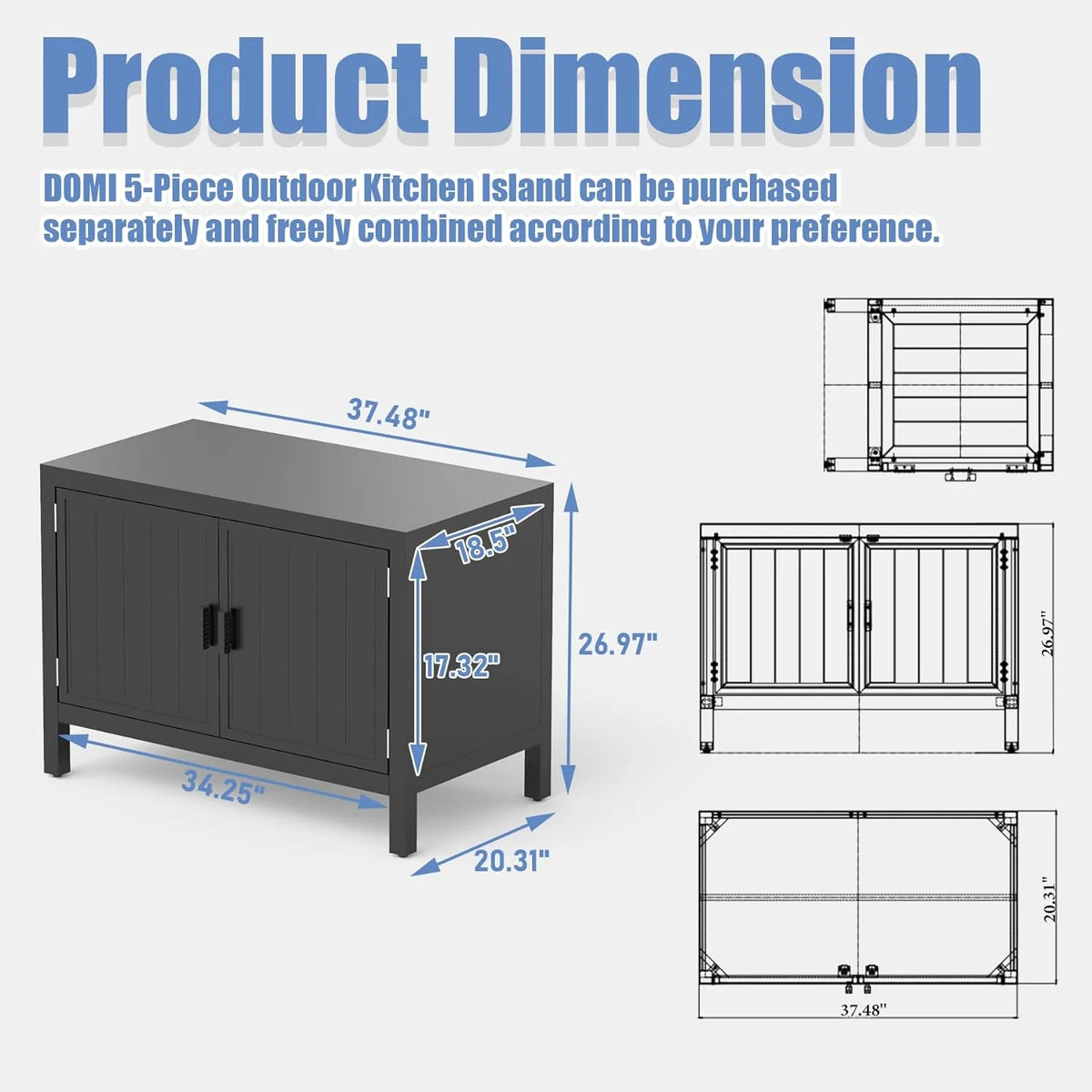 Domi Outdoor Kitchen Series 5-Piece Modular Outdoor Kitchen, Aluminum Storage Islands Sink Table, Corner Bar Cabinet Grill Storage Cabinet with Protective Cover, Outdoor Kitchen for Deck, Patio, Backy