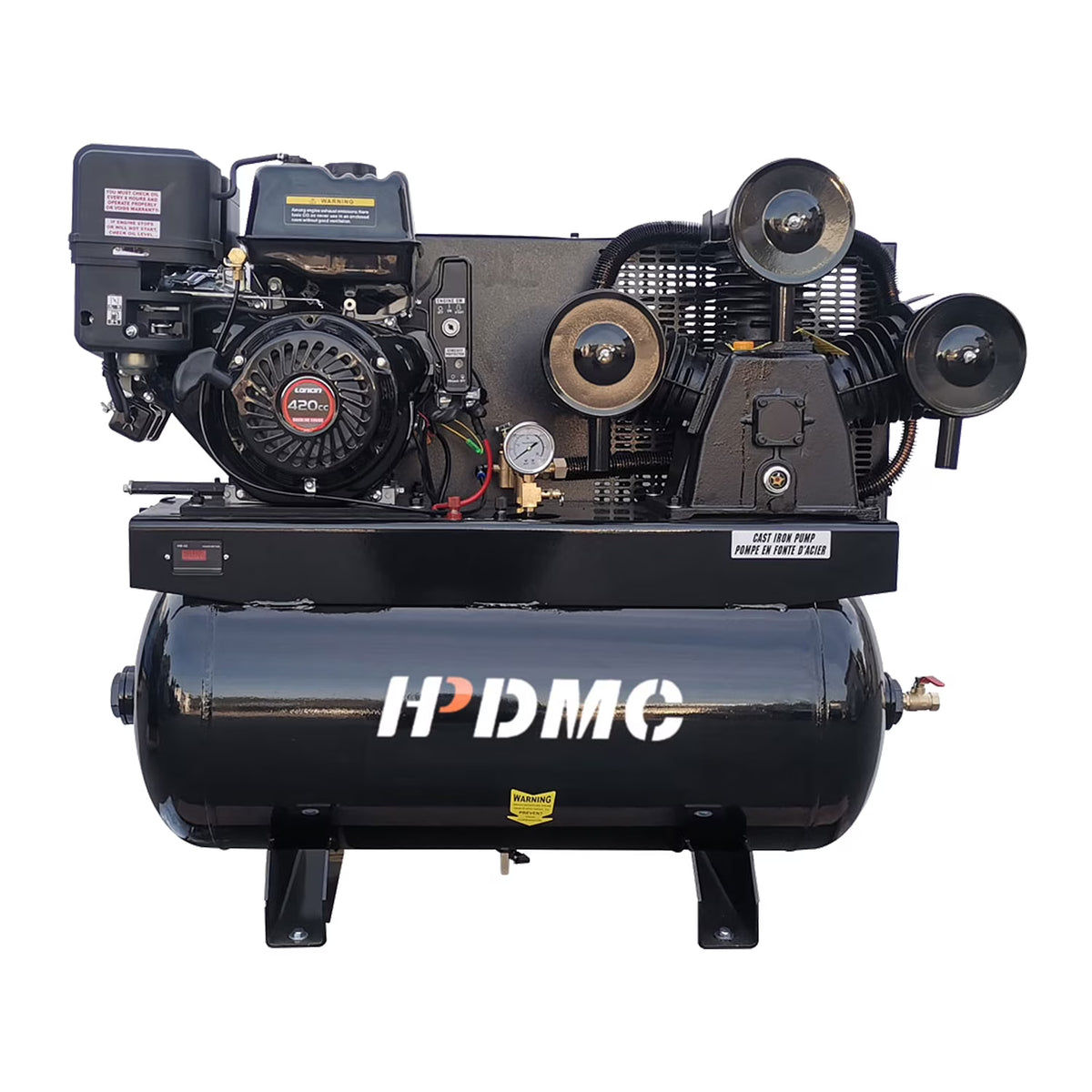 HPDMC 30 Gal Gas Powered Air Compressor 13HP 35CFM Electric Start Gas Driven Piston Pump Air Compressed System with 125PSI Max. Pressure and ASME Tank for Workshop, Machinery, Construction Sites