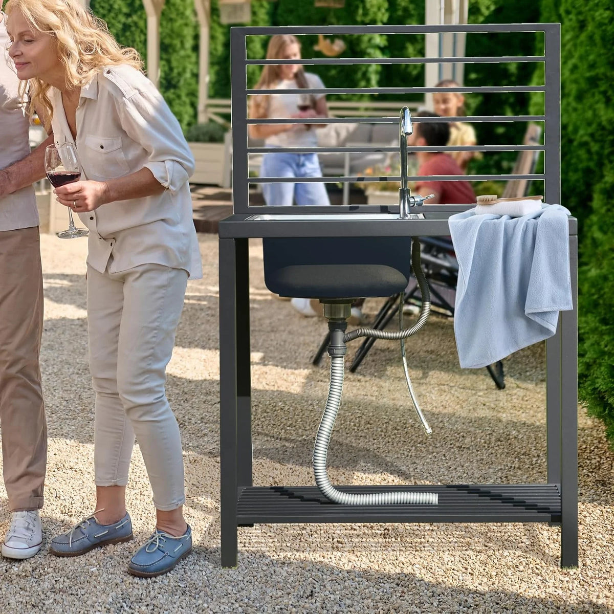 Domi Outdoor Kitchen Series 5-Piece Modular Outdoor Kitchen, Aluminum Storage Islands Sink Table, Corner Bar Cabinet Grill Storage Cabinet with Protective Cover, Outdoor Kitchen for Deck, Patio, Backy