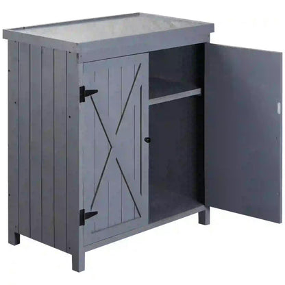 Spaco Garden Storage Cabinet, Outdoor Tool Shed with Galvanized Top and Two Shelves, Yard Tools or Pool Accessories, Gray