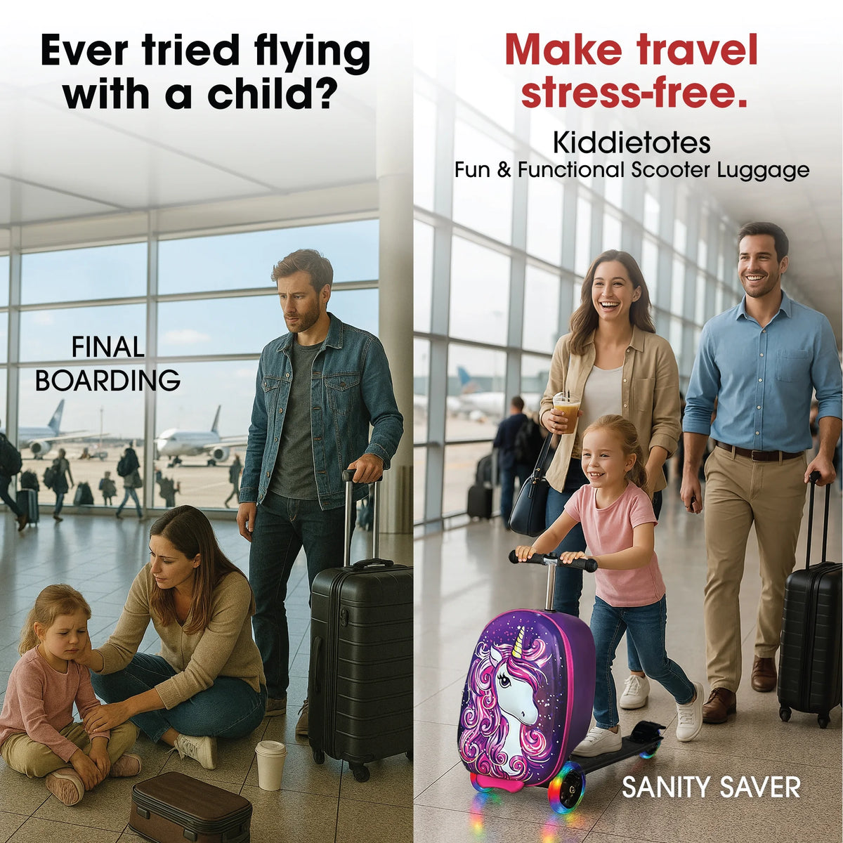 Kiddietotes Kid's Hard Shell Scooter Ride On Suitcase, Pink