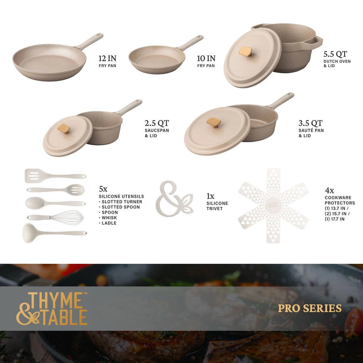Thyme & Table 18-Piece Non-stick Diecast Cookware & Silicone Utensil Set, Pots and Pans Set - Atlantic Blue