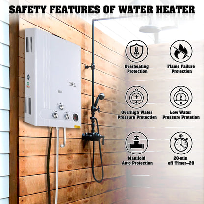 TCFUNDY 4.8 GPM 18L Tankless Water Heater LPG Liquid Propane Gas Instant Hot Boiler with Digital Display