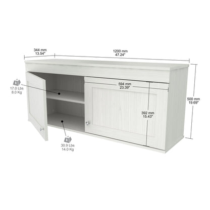 Inval Shaker Wall Mounted 2-Door Laminate Kitchen Cabinet 47"W, Washed Oak