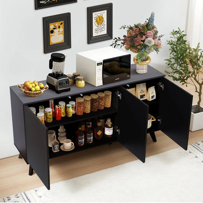 Wirrytor Sideboard Storage Cabinet with Doors and Shelves, Buffet Cabinet with Storage, Credenza Storage Cabinet for Kitchen, Wooden Fluted Cabinet, Under TV Cabinet with Storage - Black