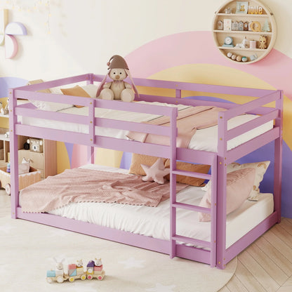 SESSLIFE Bunk Bed Twin Over Twin, Low Floor Bunk Bed with Guard Rails for Dorm, Small Space, No Box Spring Needed(White)