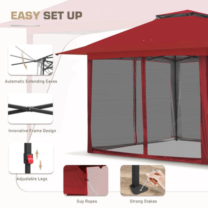 EAGLE PEAK 13' x 13' Pop-Up Gazebo Tent Instant w/Mosquito Netting，Outdoor Gazebo Canopy Easy Set-up Folding Shelter (Beige/Brown)