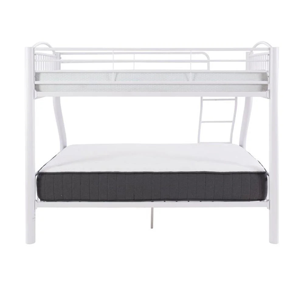 Linon Heavy Metal Twin Over Full Bunk Bed Attached Ladder in White