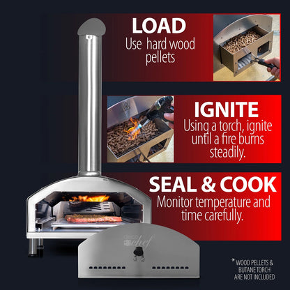 Deco Chef Outdoor Pizza Oven with 2-in-1 Pizza and Grill Oven Functionality, 13" Pizza Stone, Portable 3-Layer Stainless Steel Construction, Pizza Peel, Dough Scraper, Scoop, Slotted Grill (Black)