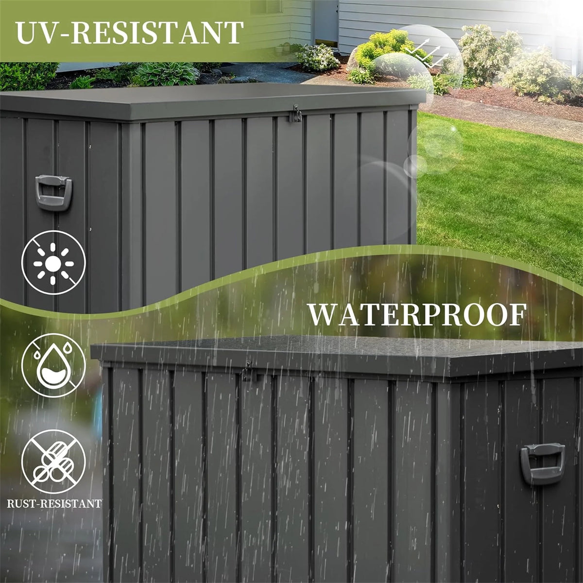 100 Gallon Outdoor Storage Deck Box Waterproof, Large Patio Poolside Storage Bin for Outside Cushions, Throw Pillows, Garden Tools (Dark Gray)