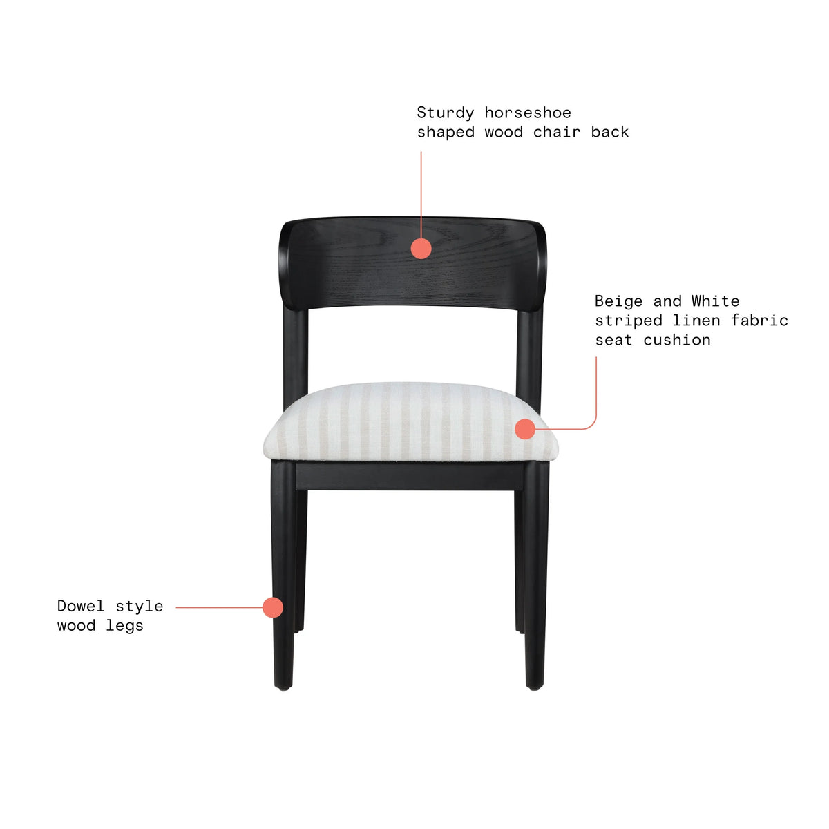 Beautiful Drew Dining Room Chair by Drew Barrymore, Rich Black Finish, 2 Pack