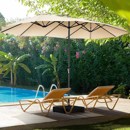 VIBESPARK 15ft Large Outdoor Umbrella Double-Sided Patio Umbrella with Base, Crank Handle, 12 Ribs Rectangular Umbrella for Patio Graden Poolside (Beige)
