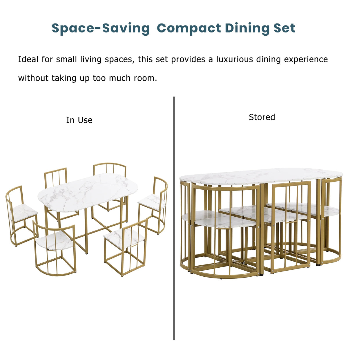 7-Piece Dining Table Set with 6Stools - Industrial Compact Kitchen Table & Chairs Sets, Space-Saving Design for Apartment, Small Space, Breakfast Nook