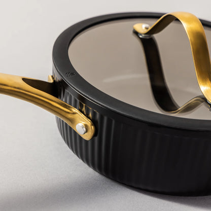 Thyme & Table 12-Piece Nonstick Signature Ribbed Cookware Set, Pots and Pans Set - Black & Gold