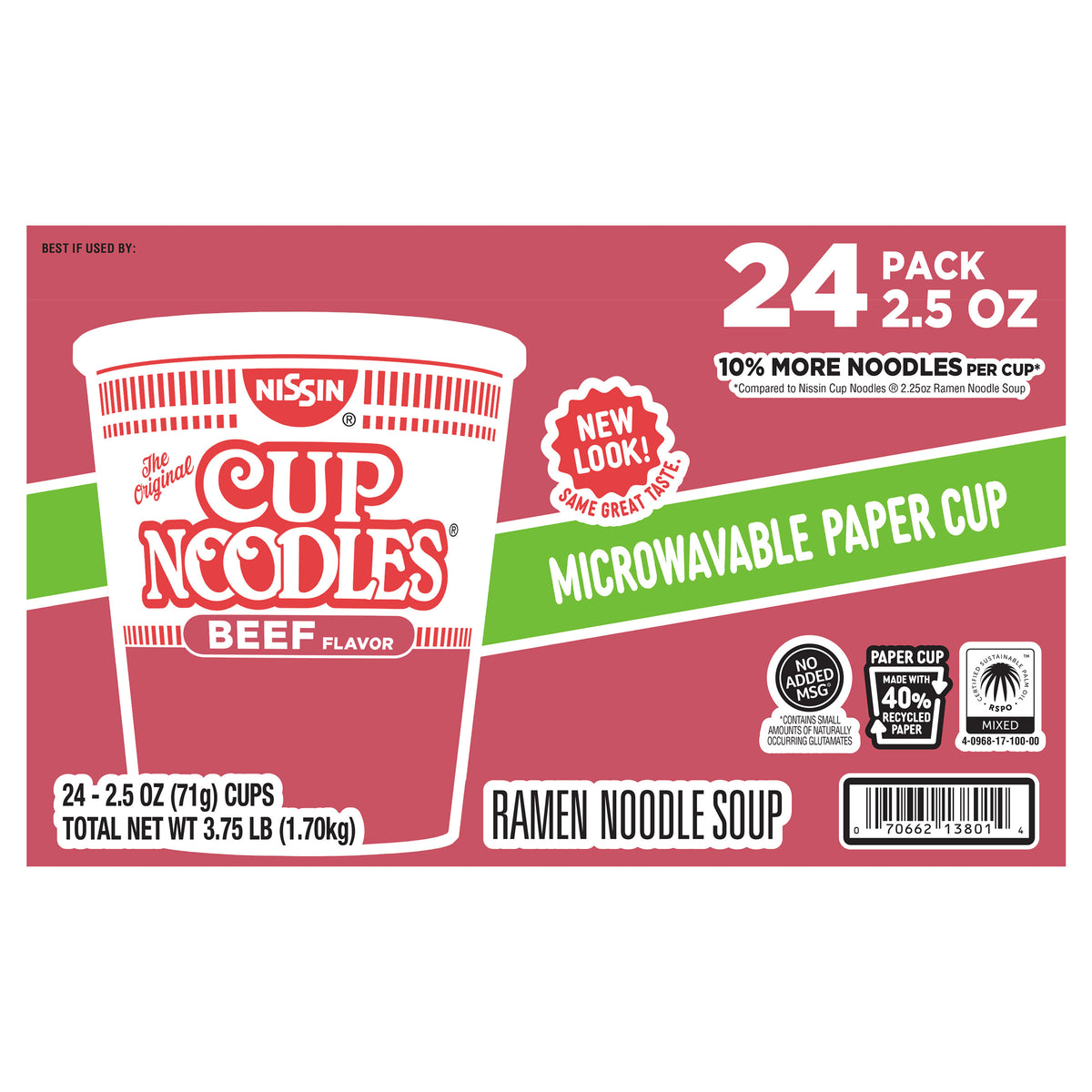 Nissin Cup Noodles, Beef, 2.5 oz, 24-count