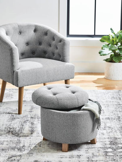 Better Homes & Gardens Round Tufted Storage Ottoman, Gray Faux Linen