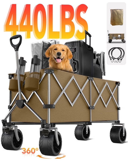 KEESTP Collapsible Wagon, 440LBS Heavy Duty Wagon Carts Foldable with Side Pocket and Brakes, 66 Gallon Large Capacity Foldable Wagon-gray