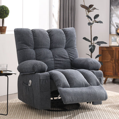 JONPONY Manual Recliner Chair with Heat Therapy and Massage Function, Heavy Duty Reclining Mechanism Massage Chair, Elderly Single Rocker Sofa with Cup Holders for Bedroom Home Theater,Grey