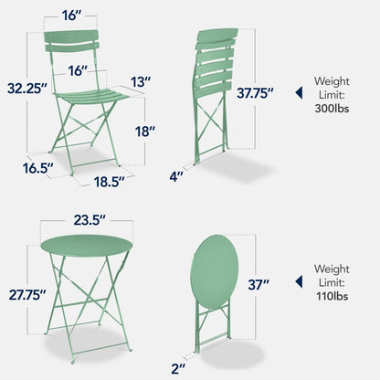 Best Choice Products 3-Piece Small Bistro Set, Folding Patio Furniture Set of 2 Chairs and Table - Black