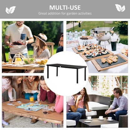 Outsunny 75" x 35" Outdoor Dining Table for 8 People, Rectangular Aluminum Frame Garden Table with All-Weather Faux Wood Top, Natural