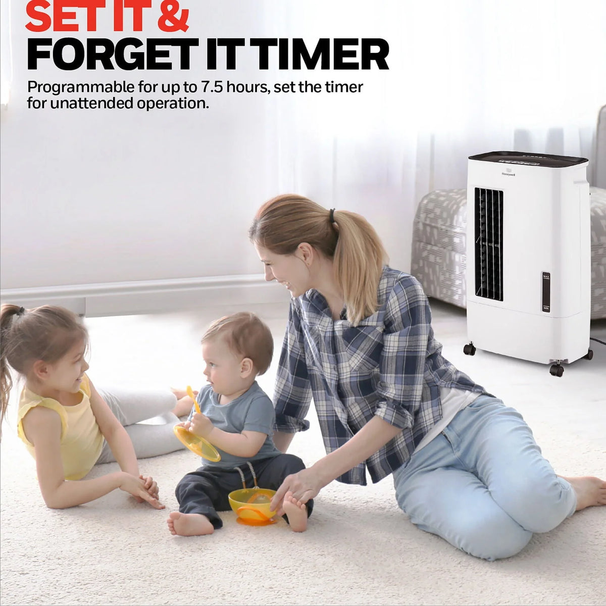 Honeywell 176 CFM Indoor Evaporative Air Cooler (Swamp Cooler) with Remote Control in White/Gray