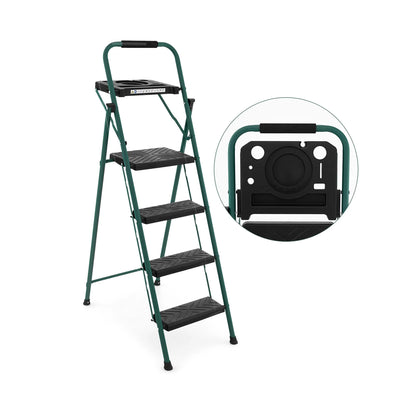 Costway 4 Step Ladder Folding Portable Anti-Slip Steel Step Stool 330lbs with Tool Platform