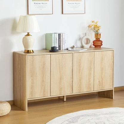 Wirrytor Sideboard Storage Cabinet with Doors and Shelves, Buffet Cabinet with Storage, Credenza Storage Cabinet for Kitchen, Wooden Fluted Cabinet, Under TV Cabinet with Storage - Black