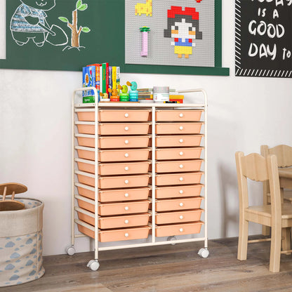 Costway 20 Drawer Rolling Storage Cart Tools Scrapbook Paper Office School Organizer Yellow