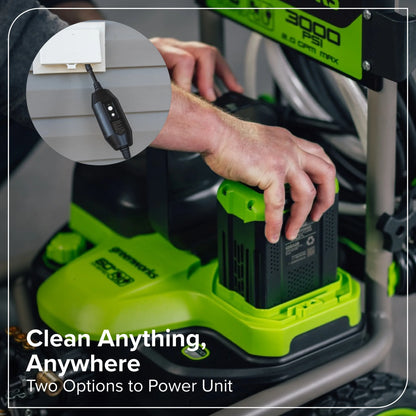 Greenworks Hybrid 60V 3000 MAX PSI at 2.0 GPM MAX Electric Pressure Washer + (2) 5.0Ah Batteries & Dual-Port Charger 5128202