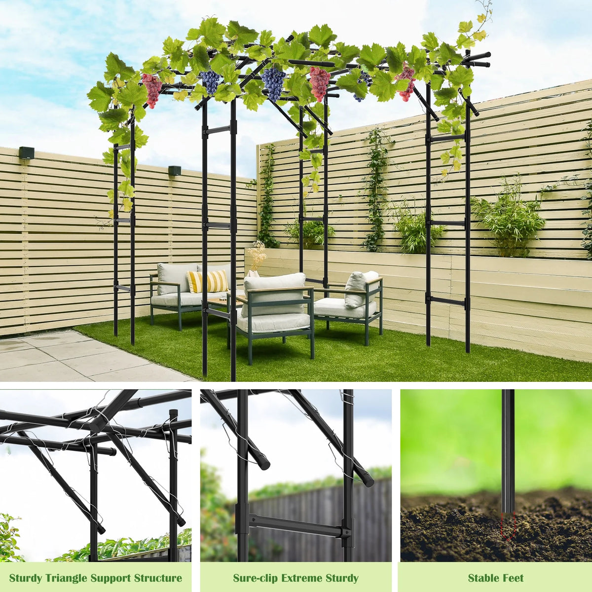 Slsy Tall Garden Arch Trellis for Climbing Plants, 79'' L x 79'' W x 79'' H Large Grape Vine Support Arch Arbor Trellis Plastic-Coated Metal Garden Arch Trellis for Climbing Plants