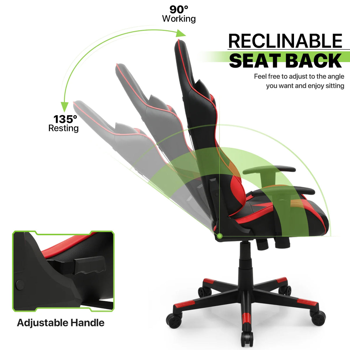 Magshion Ergonomic Gaming Chair, Comfortable Gaming Chair, Computer Chair Leather Desk Chair Adjustable Swivel Gaming Office Chair, Blue