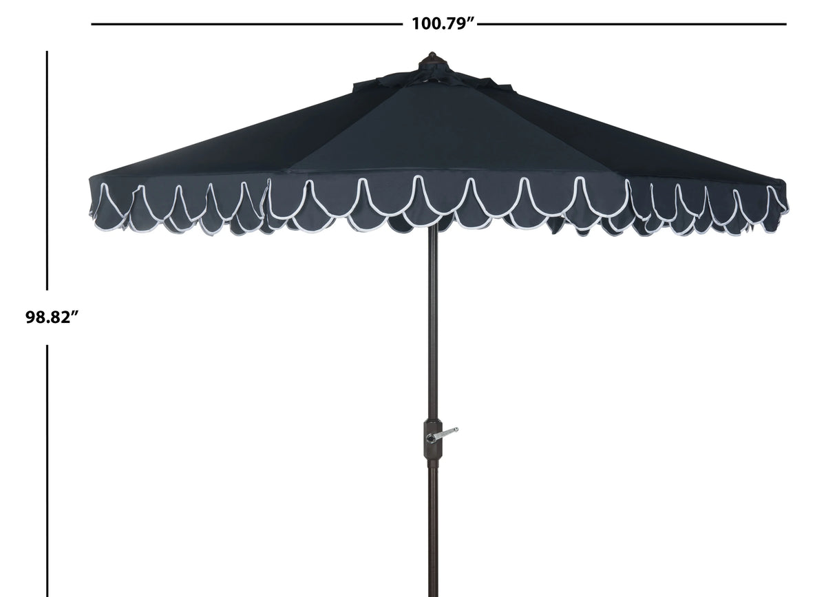 SAFAVIEH Outdoor Collection Elegant Valance 9-Foot Tilt Umbrella Navy / White