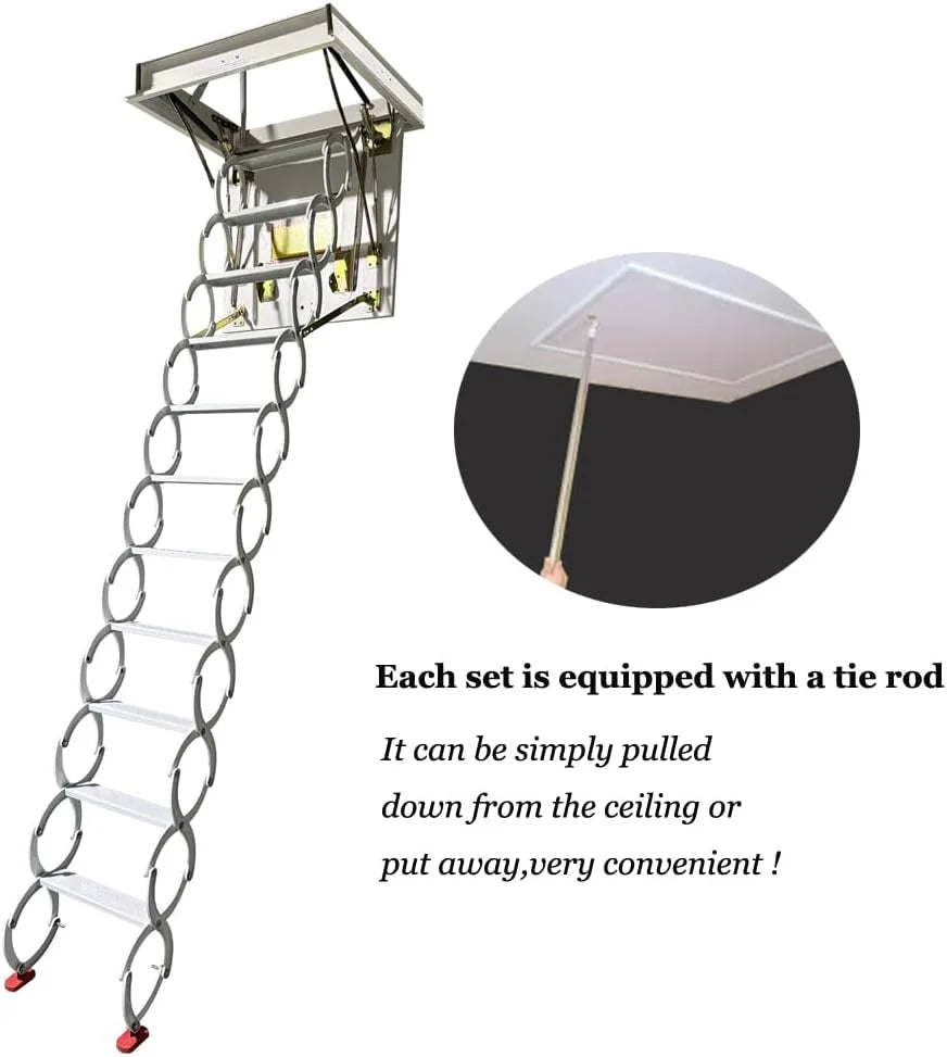 Attic Ladder Rough Opening Size 30 Inch x 30 Inch 12 Steps 9.8 Feet Height