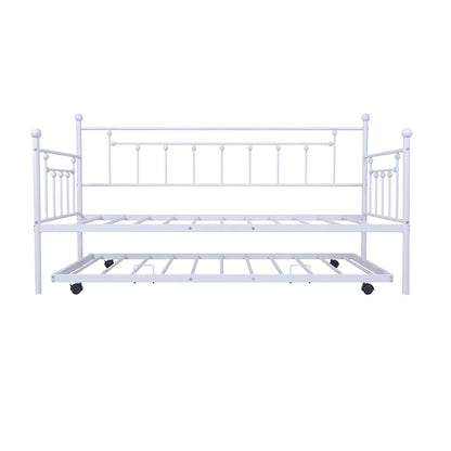 BTMWAY Twin Daybed with Trundle Included, Metal Daybed Frame with Pull Out Trundle Bed, No Box Spring Needed, Twin Size Daybed Sofa Bed for Kid's Room Bedroom, Each Bed Holds 400lb, White