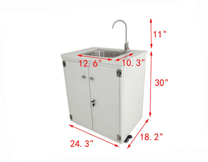 Cabinet Portable Sink Self Contained Hand Wash Station Mobile Sink Water Fountain Water Supply 110V/12V Powered Built-in Pump Water Jugs NOT included 24 X 18 X 30" CABINET SIZE 10094