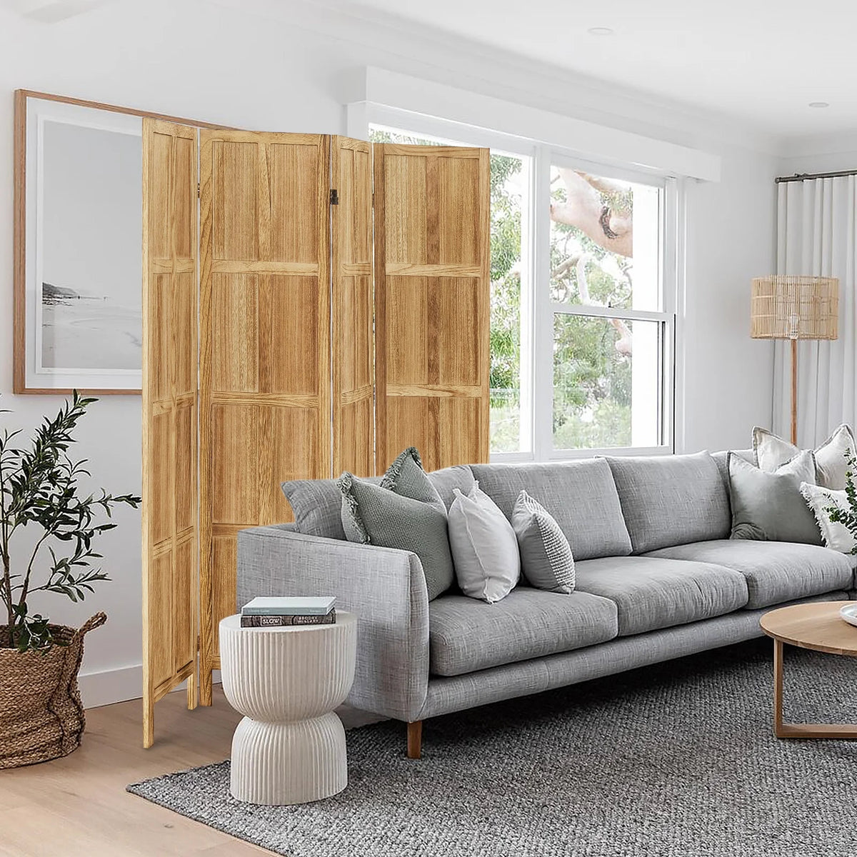 Aletheiawu 4 Panel Room Divider Wall and Folding Privacy Screens No Installation Required White