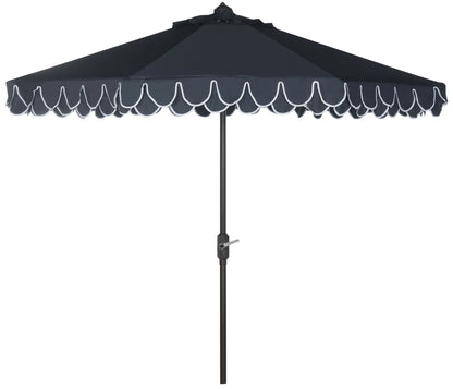 SAFAVIEH Outdoor Collection Elegant Valance 9-Foot Tilt Umbrella Navy / White