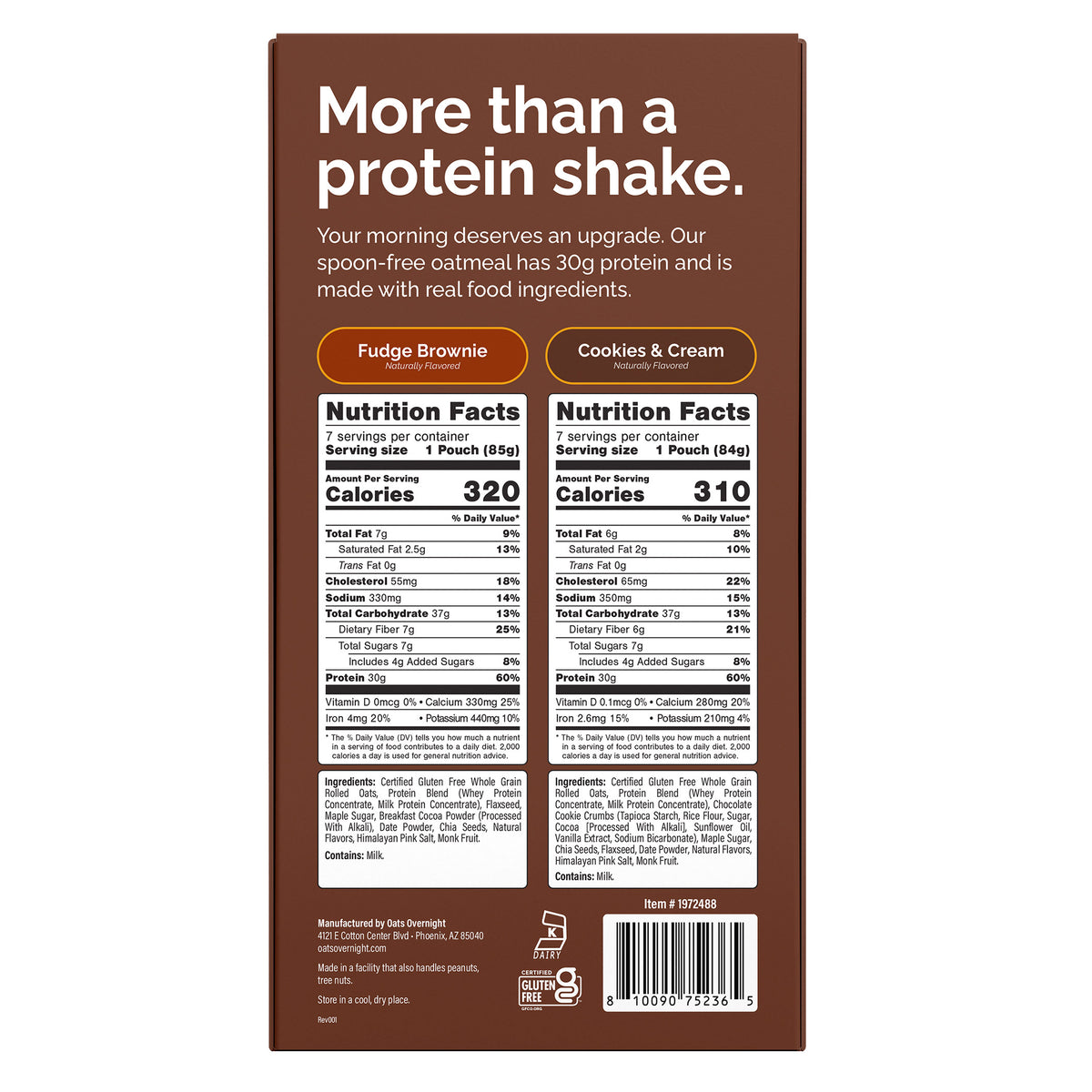 Oats Overnight Variety Pack, 30g Protein Shake, Cookies & Cream, Fudge Brownie, 14-pack