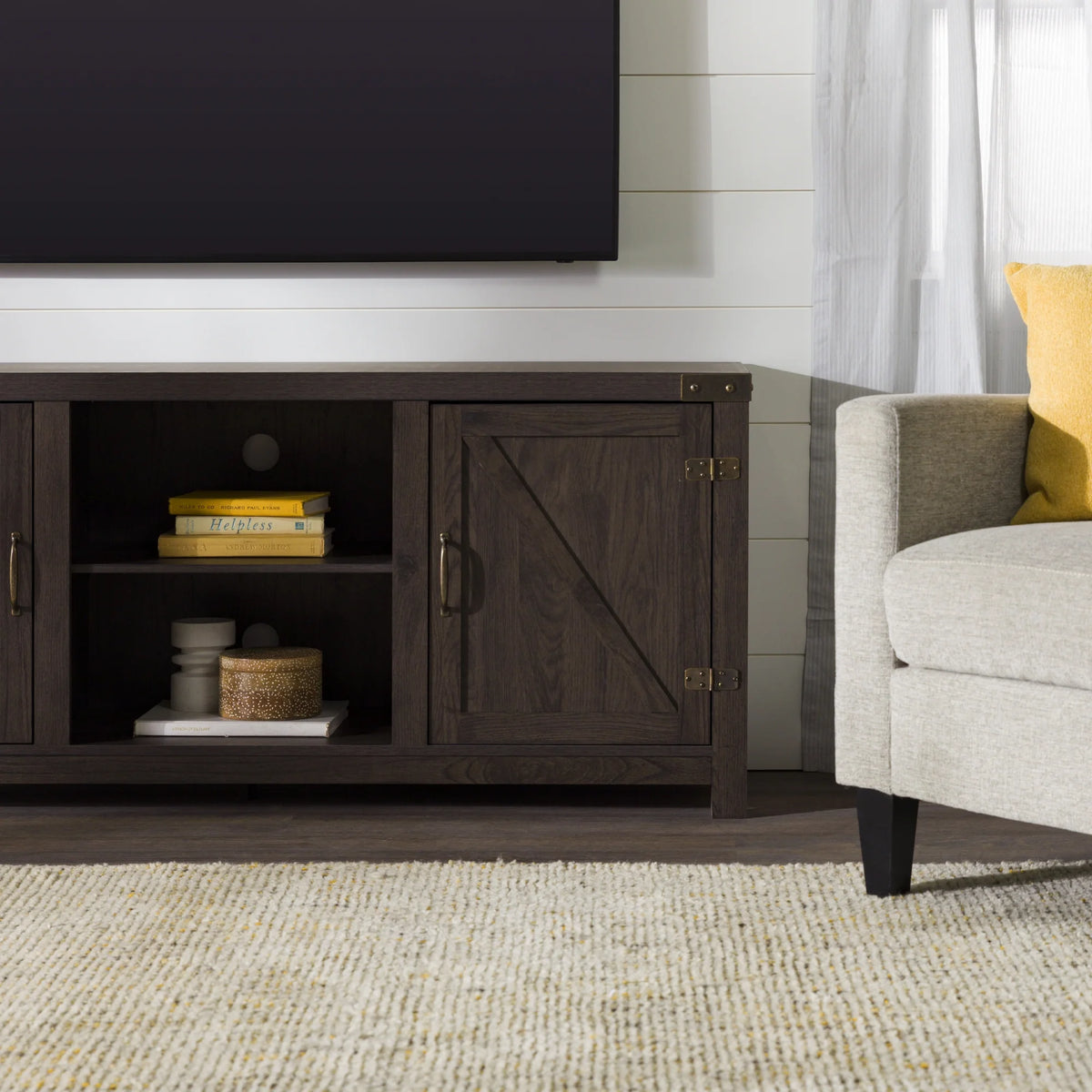 Walker Edison Modern Farmhouse Barn Door TV Stand for TVs up to 65", Grey Wash