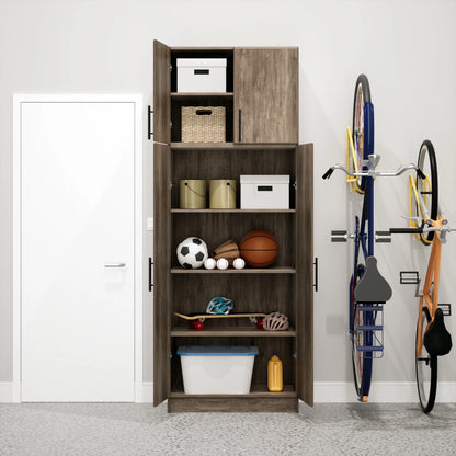Prepac Adjustable Shelves Cabinet - Functional Tall Garage Table, 16"D x 32"W x 65"H Freestanding Garage Cabinet with 2-Doors, Light Gray - GES-3264