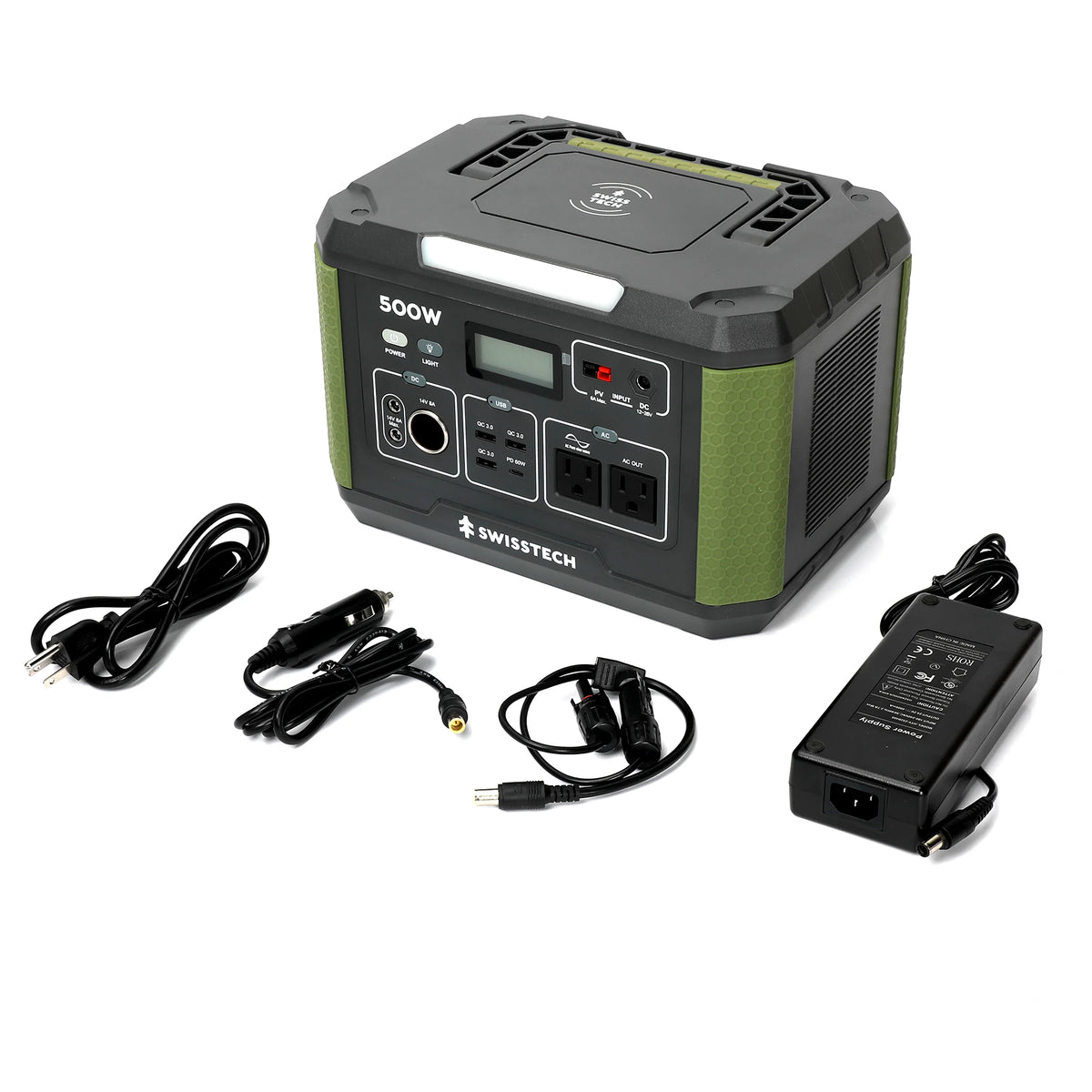 Swiss Tech 500W portable power station 519Wh solar compatible battery for outdoor & emergency use