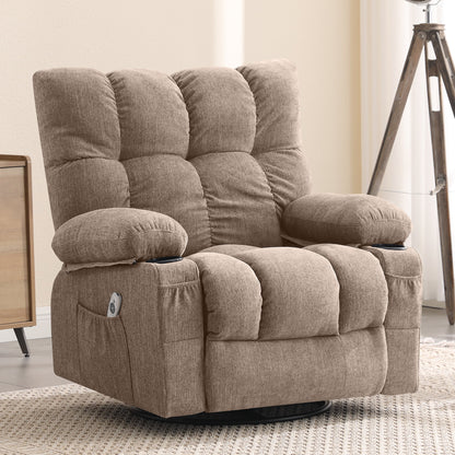 JONPONY Manual Recliner Chair with Heat Therapy and Massage Function, Heavy Duty Reclining Mechanism Massage Chair, Elderly Single Rocker Sofa with Cup Holders for Bedroom Home Theater,Grey