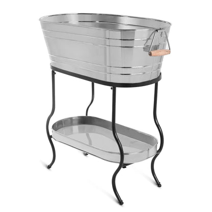 Steel Galvanized Beverage Tub with Stand and Drip Pan Tray - Oval shape (Large Size) by MG Decor - Madhu Collection