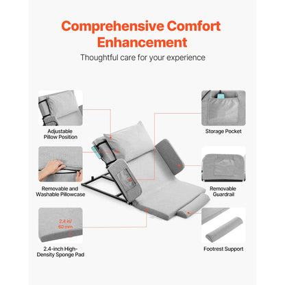 KFFKFF Electric Adjustable Bed Backrest, 300 lbs Capacity, 4-68 Incline, with Armrest & Storage Pocket, Machine Washable, Ideal for Pregnant Women, Elderly, and Patients