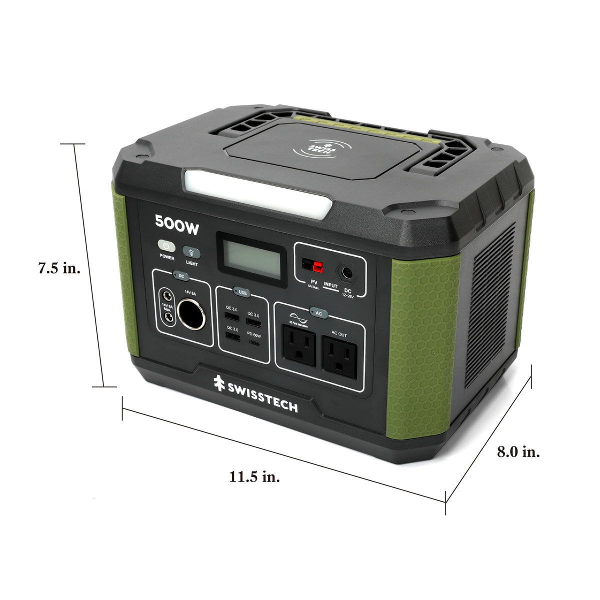 Swiss Tech 500W portable power station 519Wh solar compatible battery for outdoor & emergency use