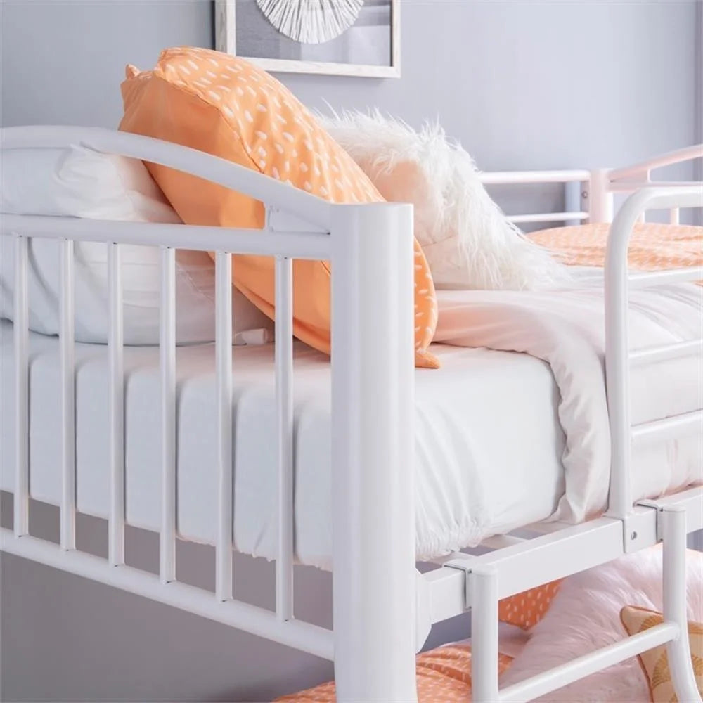 Linon Heavy Metal Twin Over Full Bunk Bed Attached Ladder in White