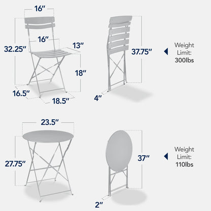 Best Choice Products 3-Piece Small Bistro Set, Folding Patio Furniture Set of 2 Chairs and Table - Black